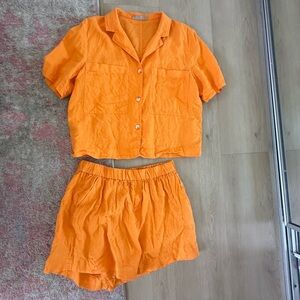 Everlane Vibrant Orange Linen Shorts Set